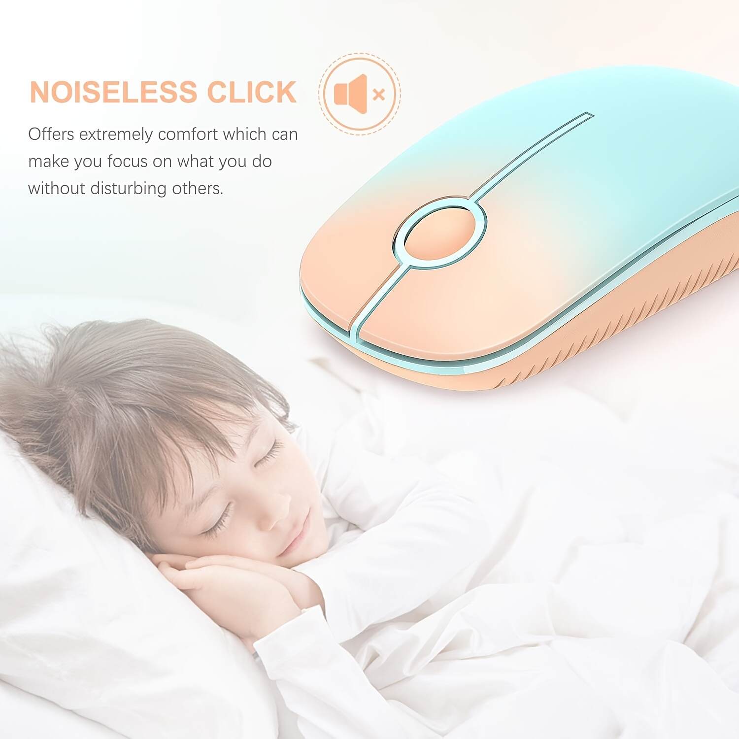 2.4G Wireless Mouse with Nano Receiver - Slim Ergonomic Optical mouse, Quiet Clicks, DPI, Plug & Play, Compatible with PC, Laptop, Mac, Tablet - Gradient Orange to Mint Green (Battery-Powered, AA Not Included) - Ideal for Office, Gaming, Streaming, Office