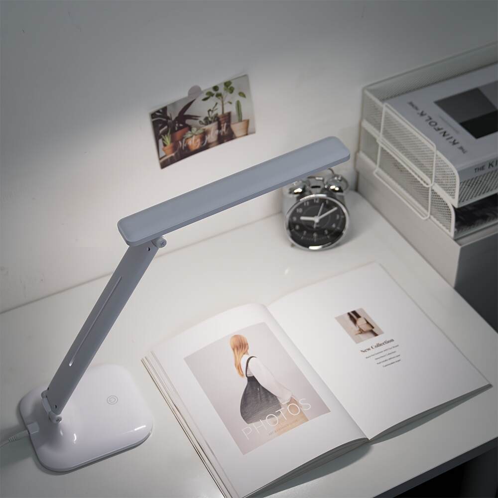 Modern LED Desk Lamp with Touch Control, USB Powered, Adjustable Brightness, Eye-Caring Anti-Blue Light, Polished Finish for Reading & Study, Ergonomic Design for Comfortable Use, Study Desk Lamp | Modern Desk Lamp | Plastic Construction