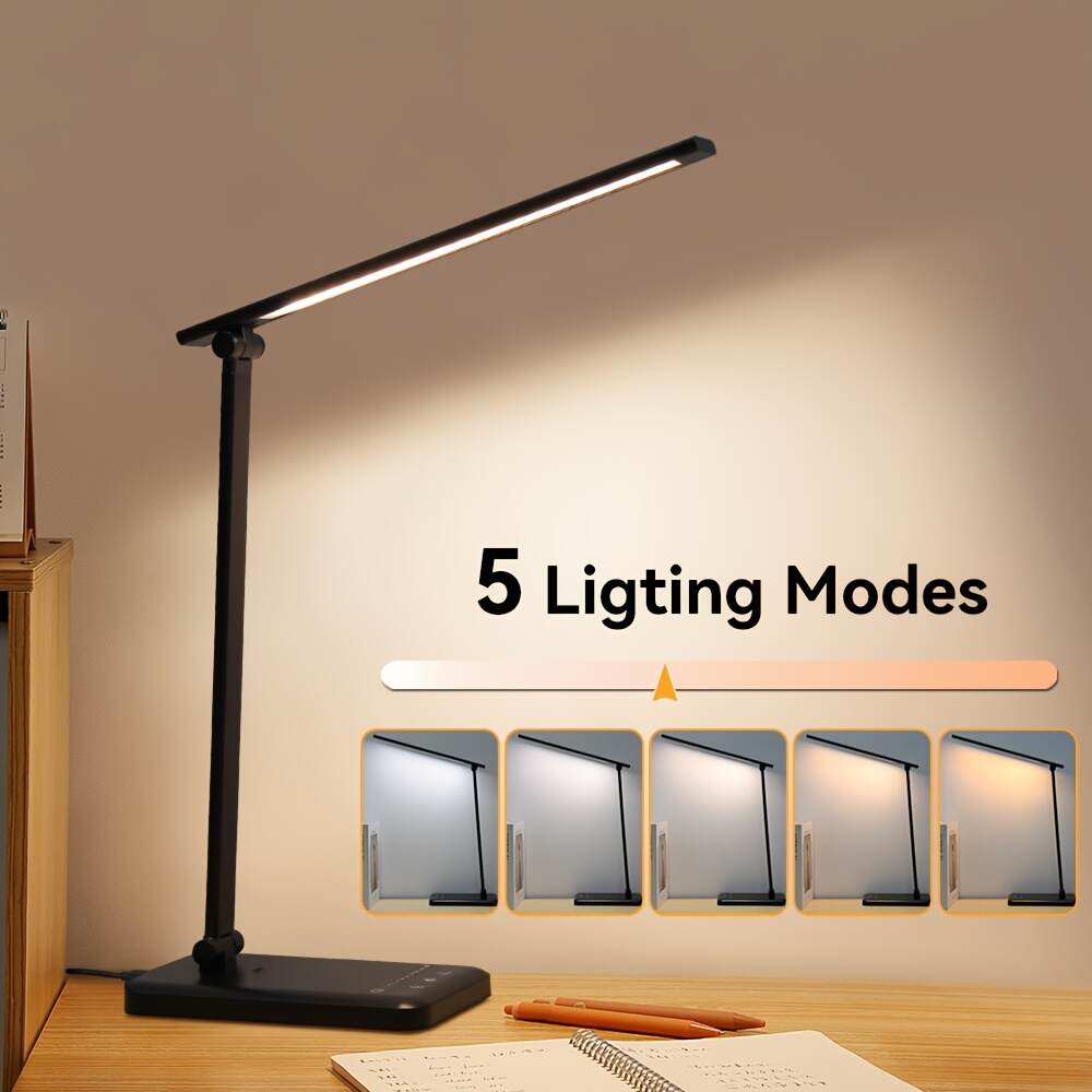 [Timer Desk Lamp] Adjustable Brightness/Color USB Plug-in Study Desk Lamp with 45-Minute Timer