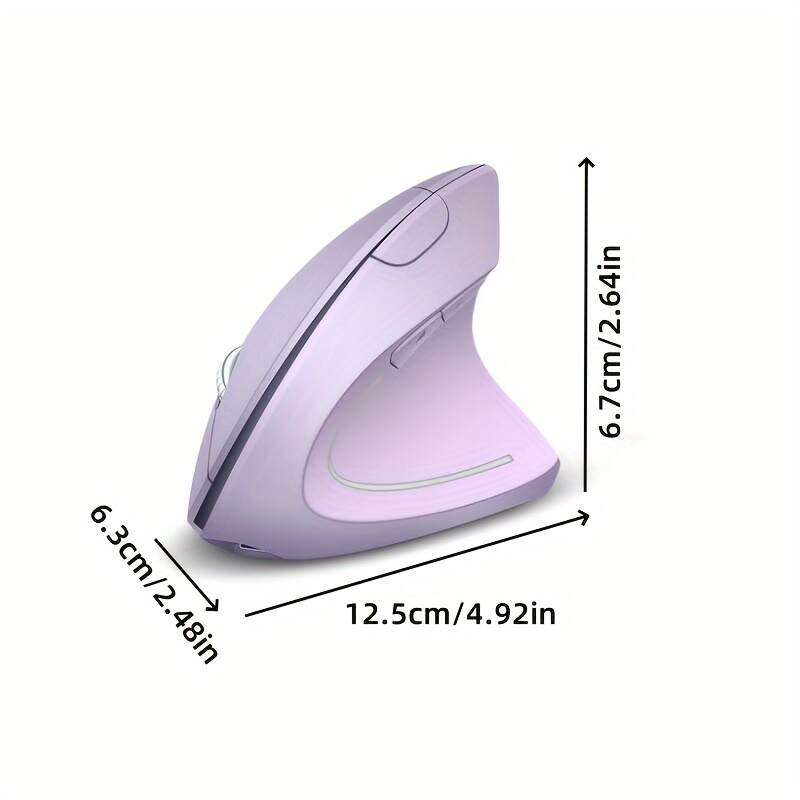Ergonomic Wireless Mouse, Purple Rechargeable Vertical Mouse With USB Receiver, 6 Buttons For Laptops (Purple, Right Handed)