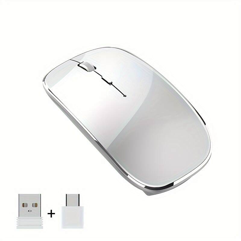 [Silent Wireless Mouse] 1pc Silent Type-C Rechargeable Wireless Mouse - 2.4G Dual Receiver, Durable Plastic Build, Long-Lasting Lithium Polymer Battery - Compatible with Multiple Devices