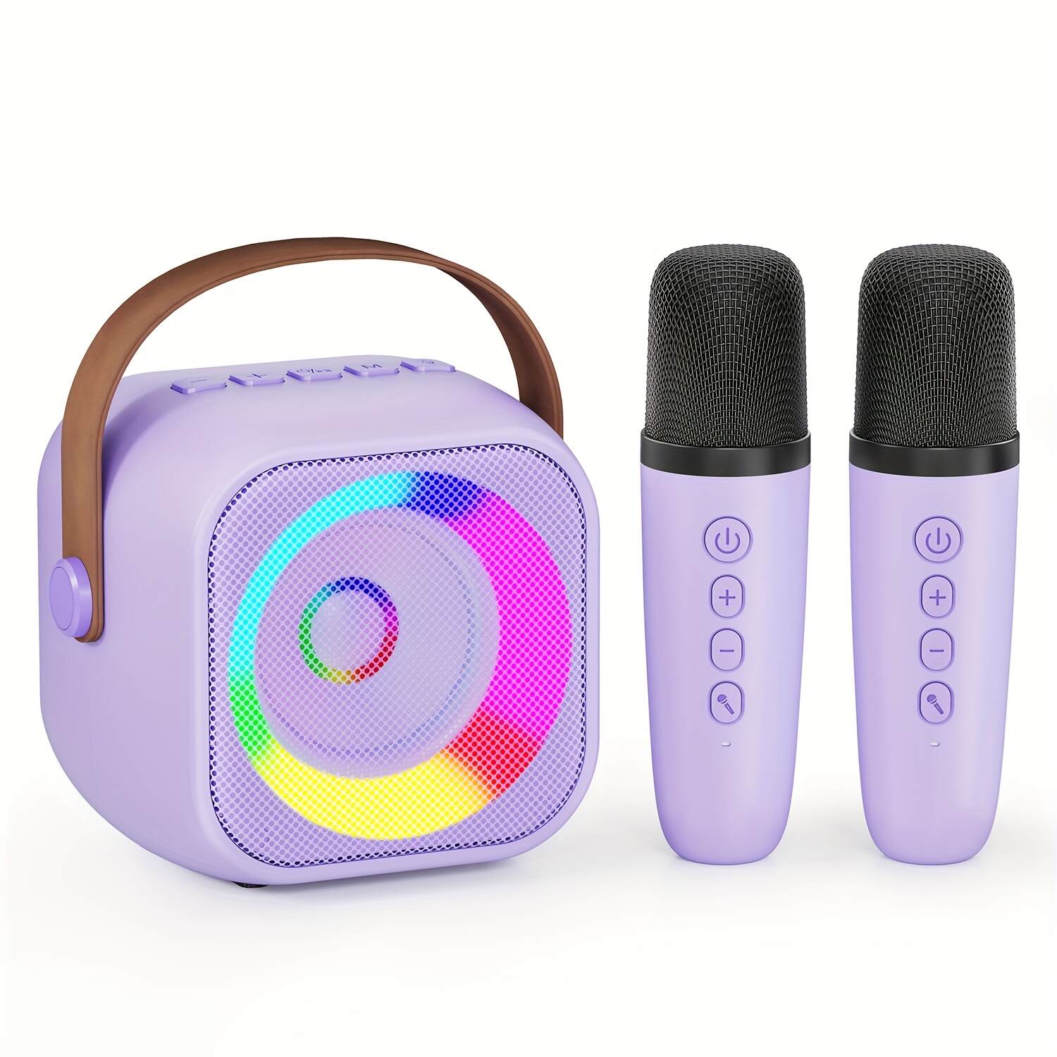 Portable Karaoke Machine, Wireless Speaker, Equipped With Dual Microphones, Rechargeable Lithium Battery, LED Party Light, Suitable For Smartphones, Tablets And Home Entertainment