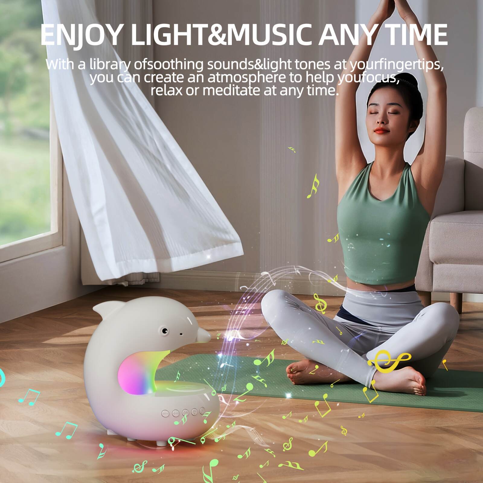 Wireless Speakers with Wireless Charging, Rhythm RGB Lights, 1200mAh Cute Dolphin Smart Lights, Bedroom Night Lights, dimmable Table Lamp, Perfect Gift Idea for Friends on Holidays & Birthdays