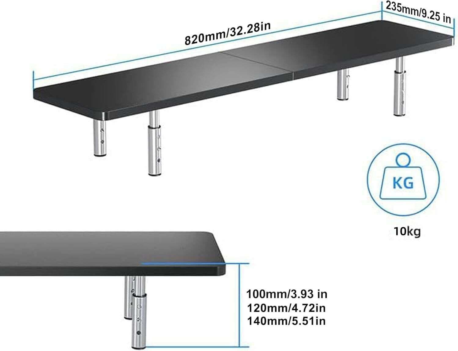 Computer Monitor Stand Riser,Monitor Riser for Laptop, Printer, Notebook and All Flat Screen TV Display with Vented Platform,3 Height Adjustable Laptop Riser,1 Pack,Black(MST003)