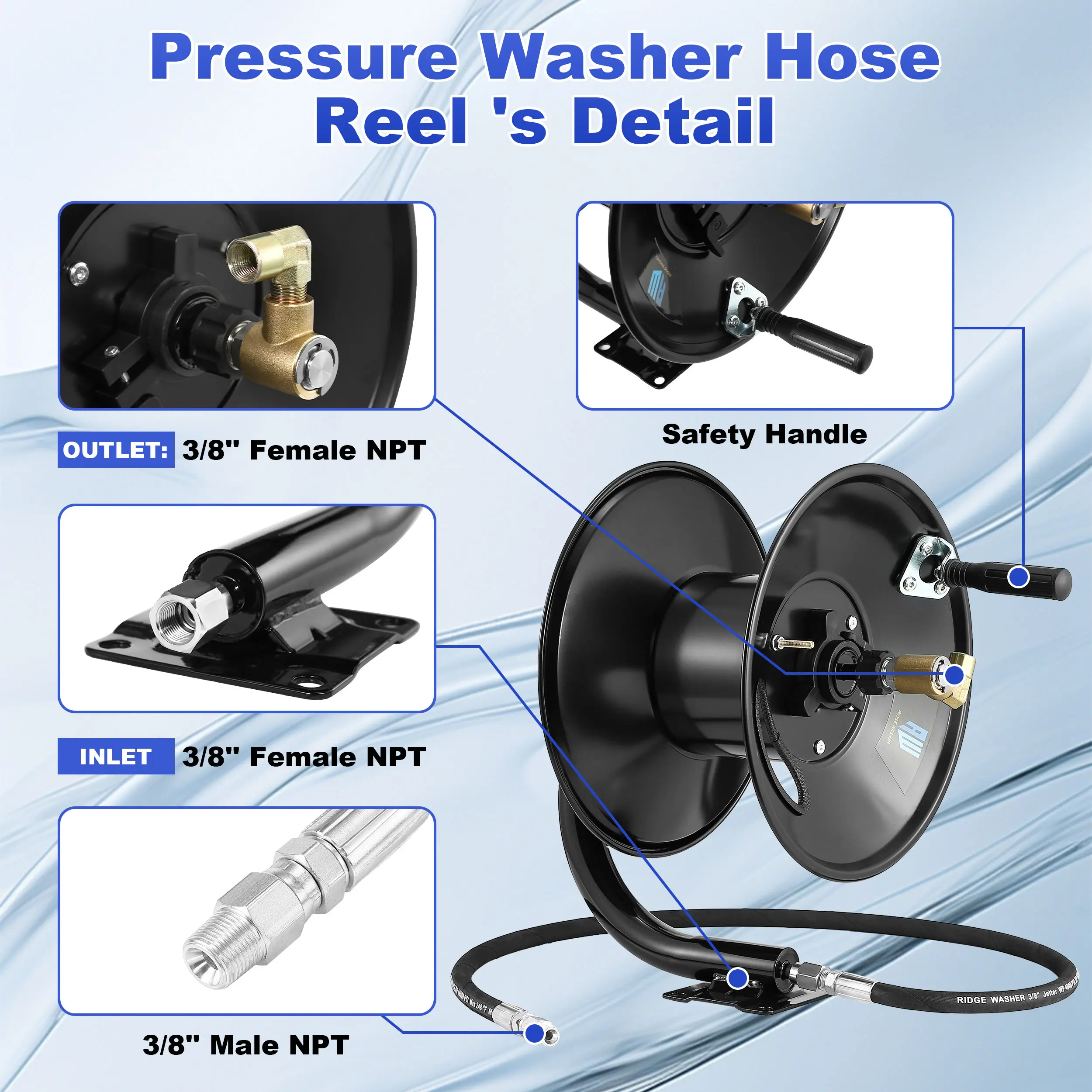 Pressure Washer Hose Reel 100 ft 3/8