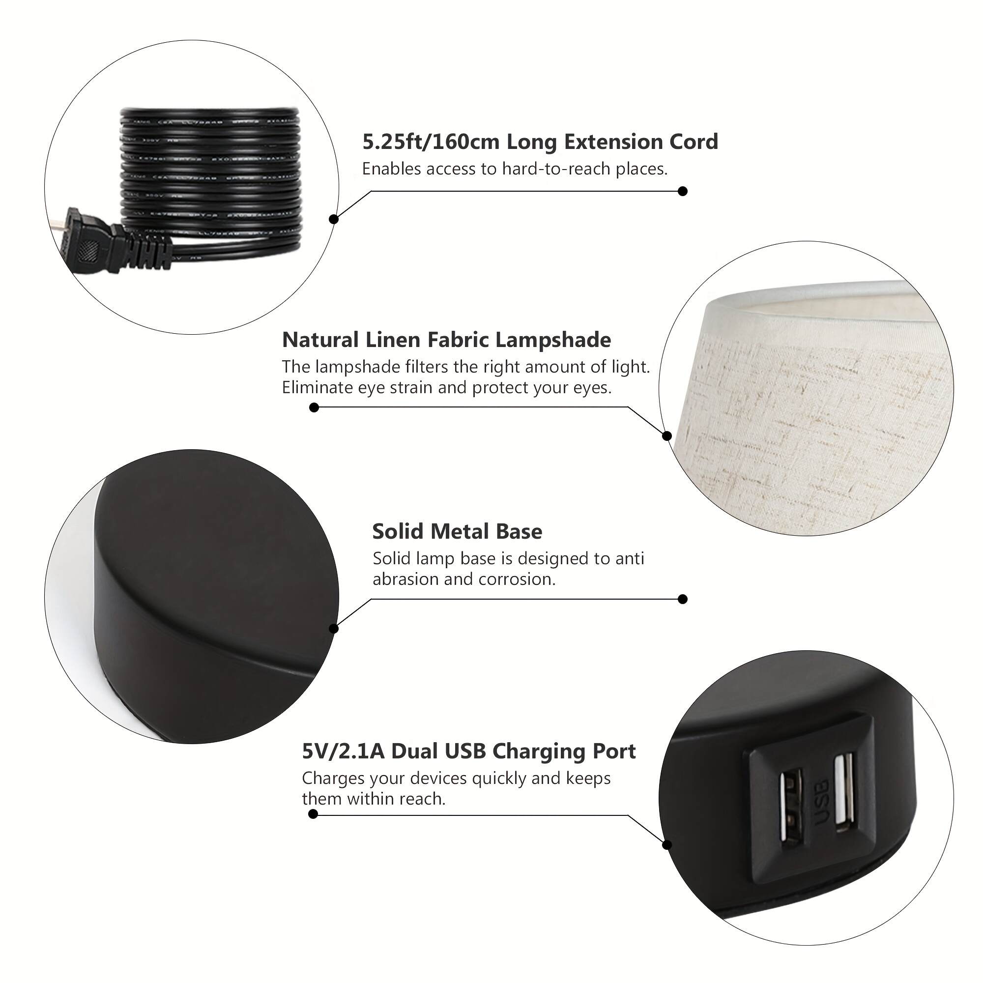 Modern Table Lamps Set Of 2 with Dual USB Charging Ports - Perfect for Bedroom, Living Room, Study Room