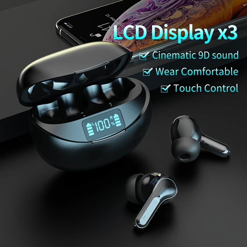 [Noise Cancelling Earbuds] Wireless Noise Cancelling Earbuds, True Wireless Stereo TWS Headphones | Sport Headset, Touch Control, Led Charging Case
