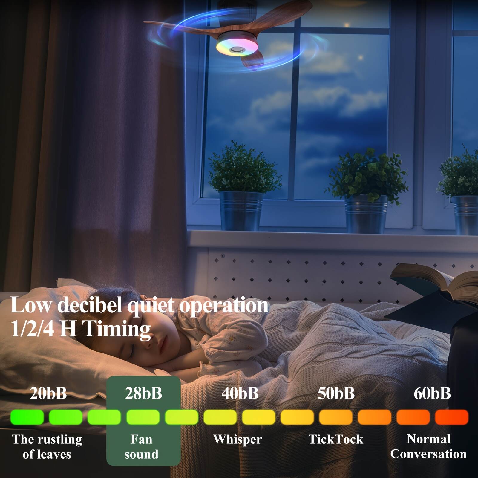 Smart RGB Rainbow Music Rhythm Speaker LED Fan with Light, 3-speed Socket Fan Light, Remote Control Timing, 3 Colors 3000-6500k Dimmable, Suitable for Home, Office, Restaurant, Party