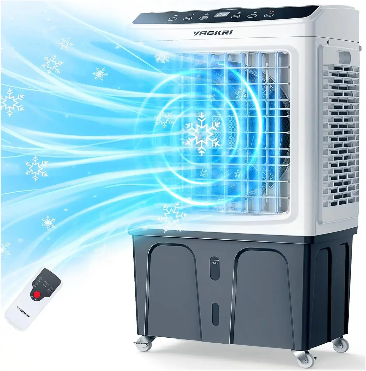 Evaporative Air Cooler,  2100-3000CFM Swamp Cooler, 120°Oscillation Air Cooler with Remote Control, 24H Timer, 3 Modes & Wind Speeds for Outdoor Indoor Use, 9.2Gallon-12Gallon