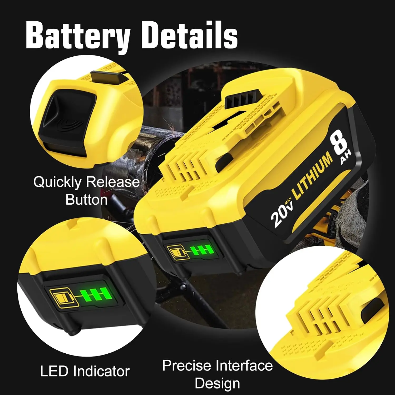 4- Pack 8.0Ah 20 Volt Lithium ion Battery and DCB104 Charger Station Compatible with 20V Max Batteries DCB201 Cordless Power Tools