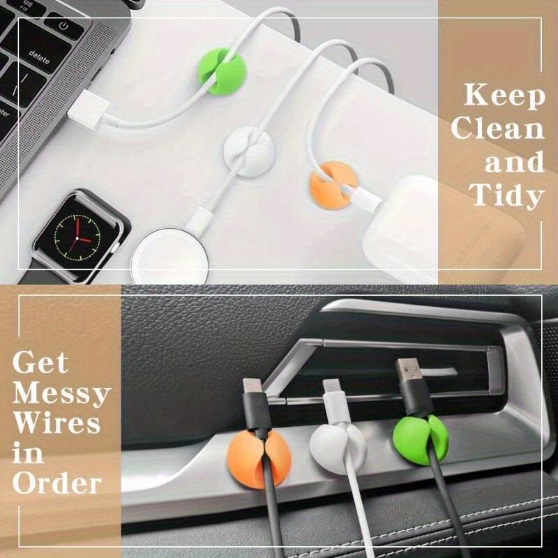6 Desk Cable Managers (1 of each color), Cable Clips, Cord Clips for Desk, Adhesive Cable Managers, Chargers for Nightstand, Wall, Car and Office Cable Management Accessories