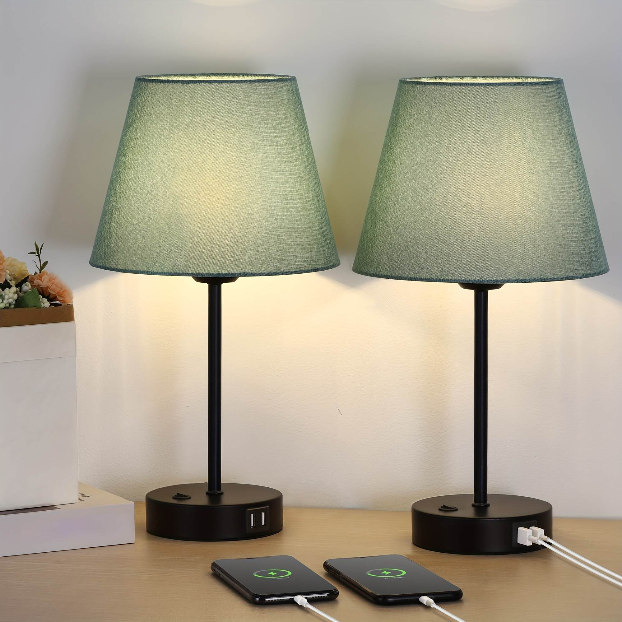 Modern Table Lamps Set Of 2 with Dual USB Charging Ports - Perfect for Bedroom, Living Room, Study Room