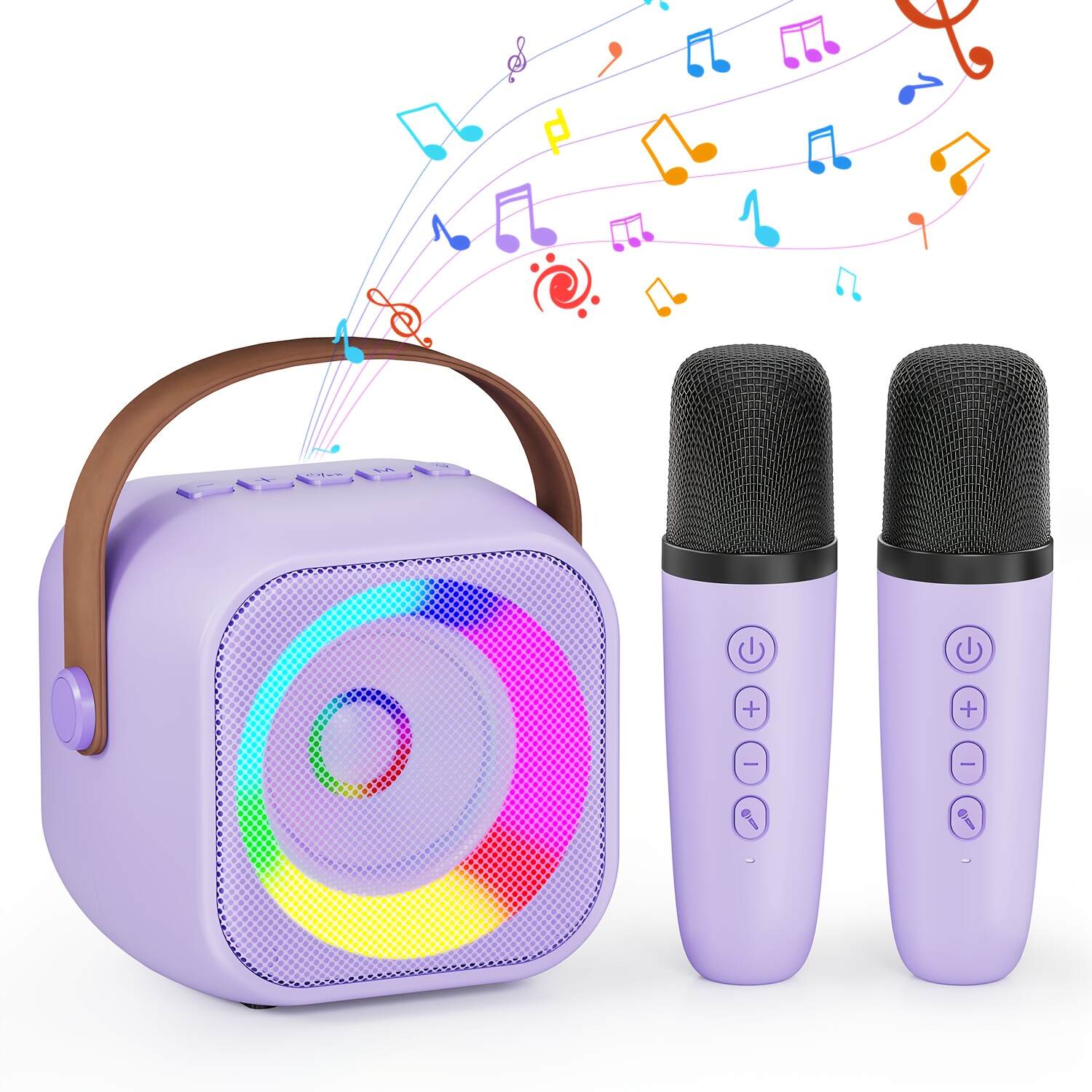 Portable Karaoke Machine, Wireless Speaker, Equipped With Dual Microphones, Rechargeable Lithium Battery, LED Party Light, Suitable For Smartphones, Tablets And Home Entertainment