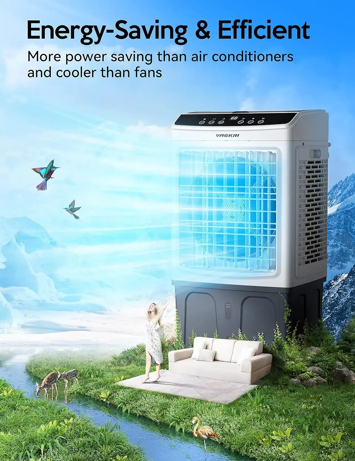 Evaporative Air Cooler,  2100-3000CFM Swamp Cooler, 120°Oscillation Air Cooler with Remote Control, 24H Timer, 3 Modes & Wind Speeds for Outdoor Indoor Use, 9.2Gallon-12Gallon