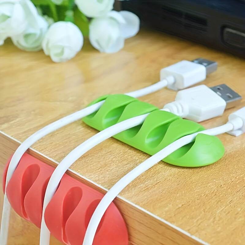 Desktop Phone Cable Winder Earphone Clip Charger Organizer Management Wire Cord Fixer Silicone Holder 5 Slots Strip