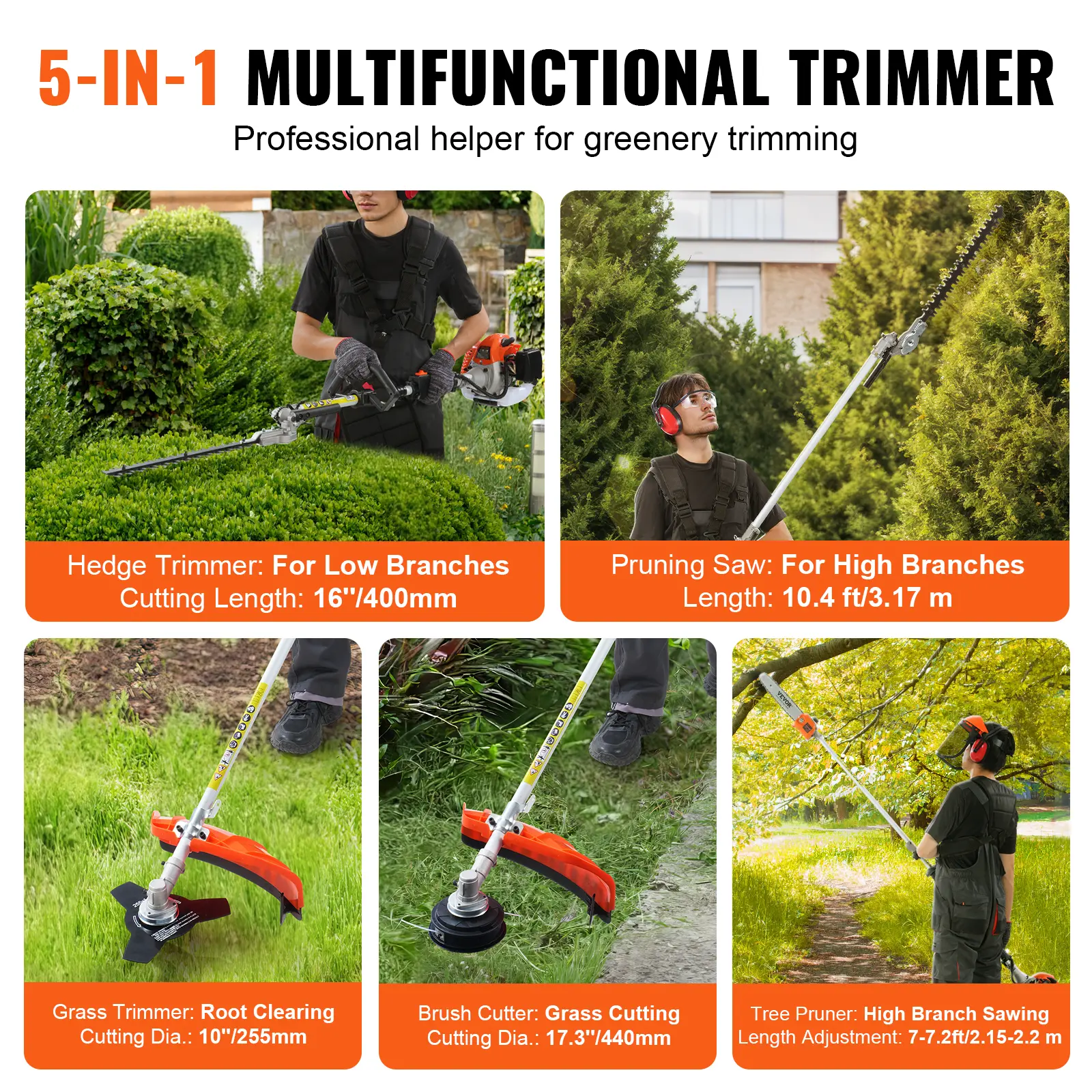 Multi-Functional Trimming Tools, Various specifications, Gas Hedge Trimmer, Weed Eater, String Trimmer, Edger, Pole Saw Chainsaw Pruner with Extension Pole Lawn Mower Garden