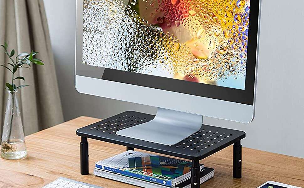 Computer Monitor Stand Riser,Monitor Riser for Laptop, Printer, Notebook and All Flat Screen TV Display with Vented Platform,3 Height Adjustable Laptop Riser,1 Pack,Black(MST003)