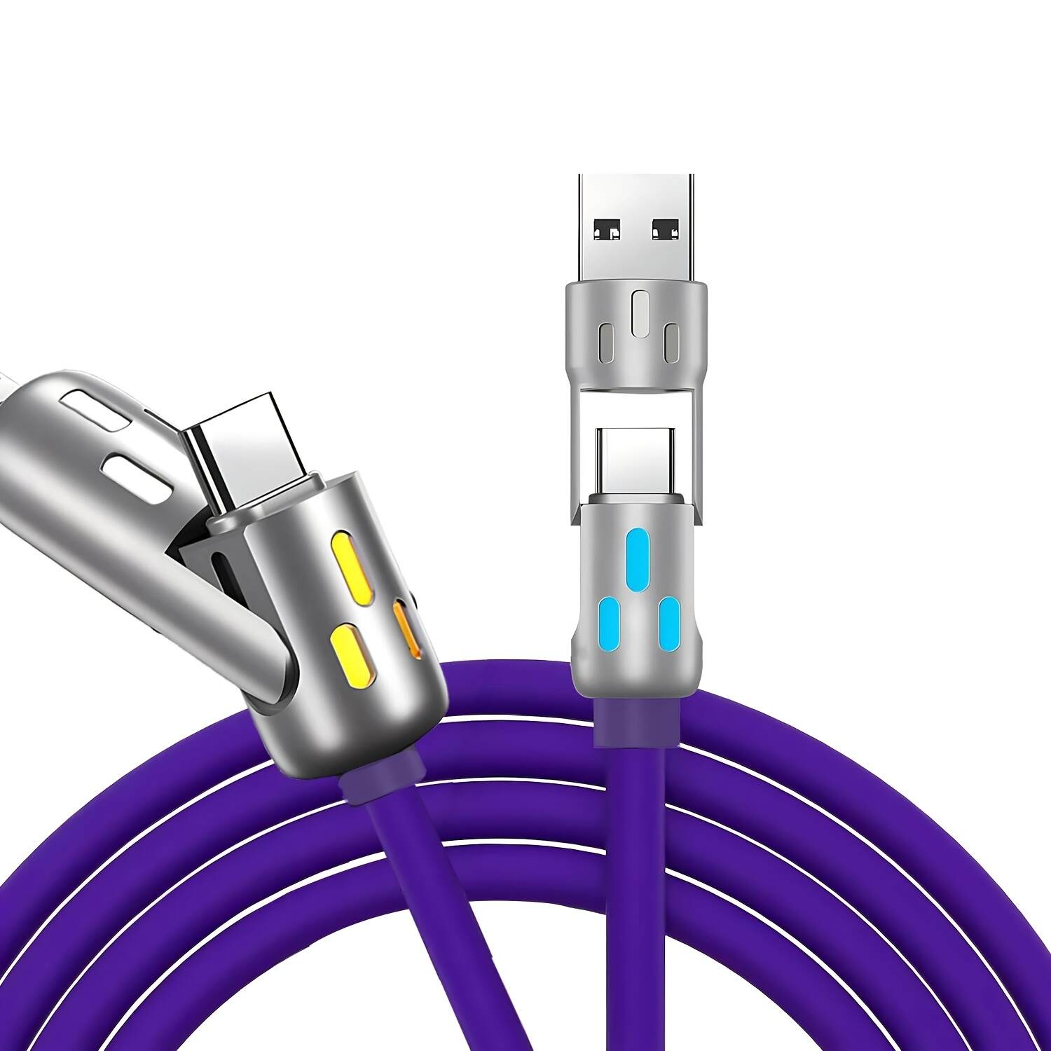 [Fast Charging Cable] 4-in-1 Fast Charging USB Type-C Cable | Full Line Compatibility for iPhone 15/14/13/12, Xiaomi, Samsung, Oneplus - Multi-Color LED Indicator, High-Speed Charging, No Battery, USB Powered, for KADIXI