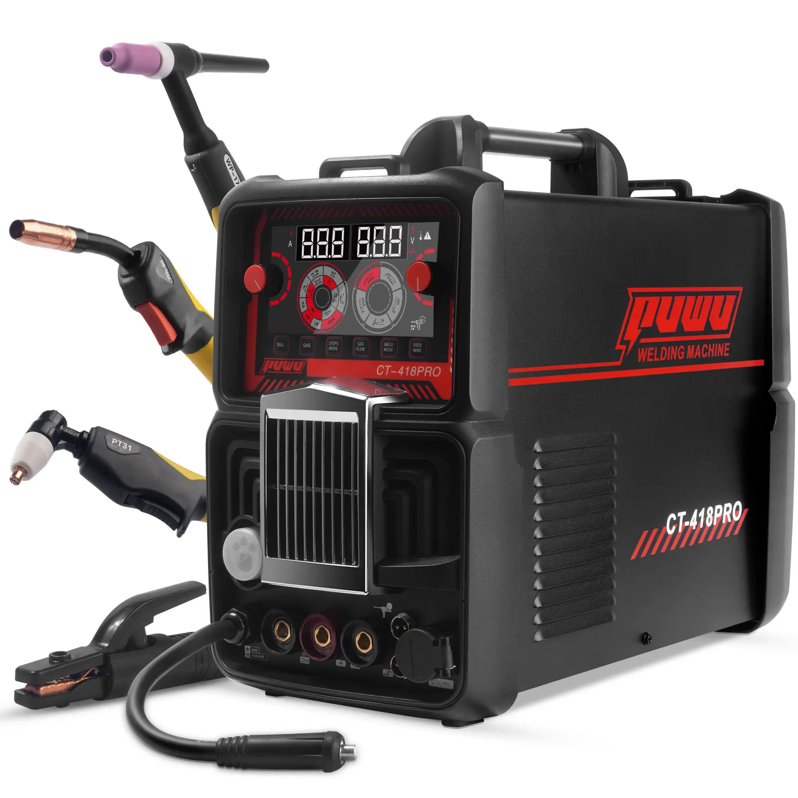 CT-418PRO Plasma Cutter Welder Gas MIG/Gasless MIG/HF TIG/Stick/CUT 5 in 1 Aluminum Welding Machine 110V/220V Dual Voltage IGBT Inverter LED Display MP200 Multi Process Welder with Accessories,summervibes