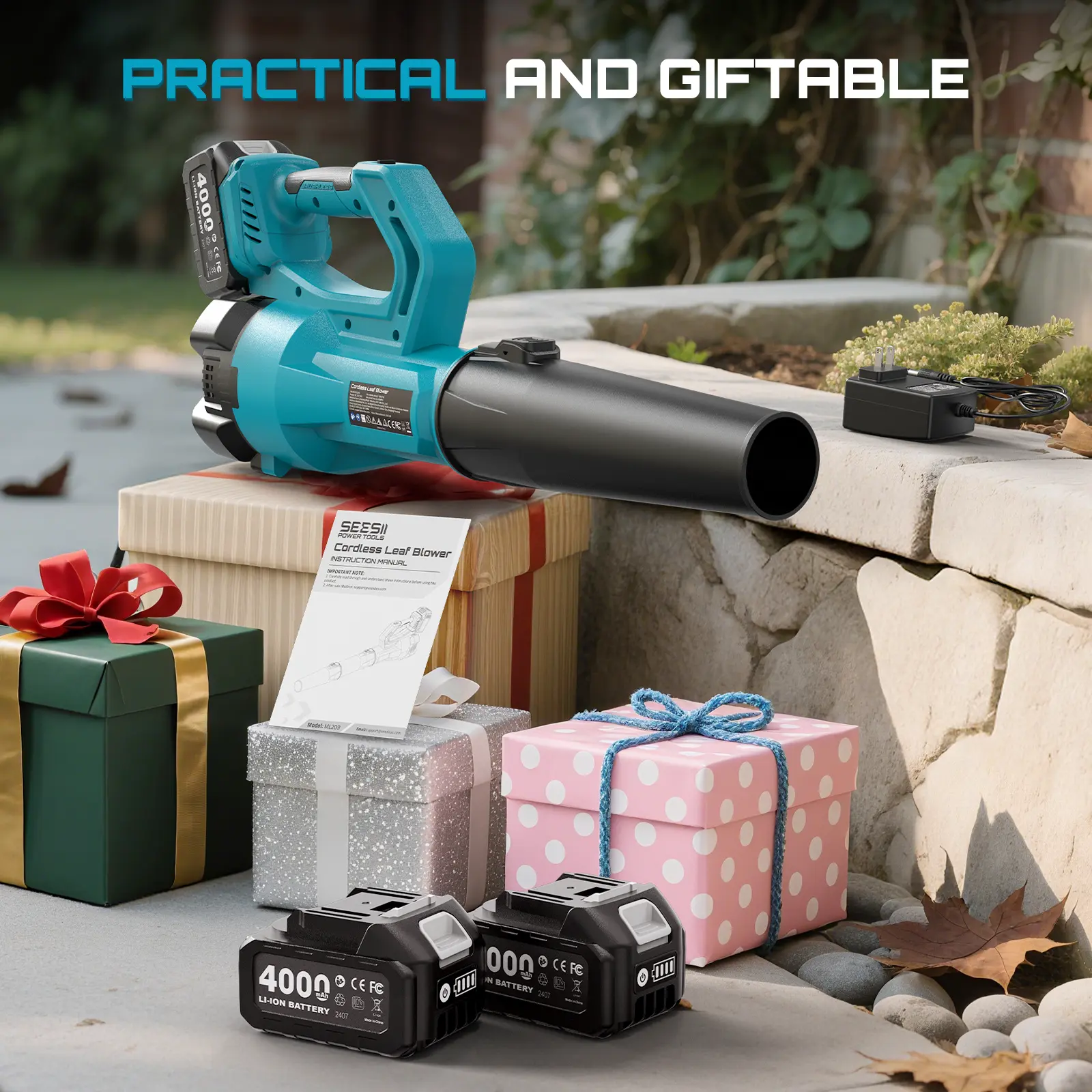 Leaf Blower Cordless Electric Leaf Blower/Snow Blower  780CFM/440MPH Brushless Motor 2x4000mAh Batteries Handheld Snow Blower Variable Speed Control Turbo Button Electric Blower for Lawn Care Debris Dust Removal Outdoorfun