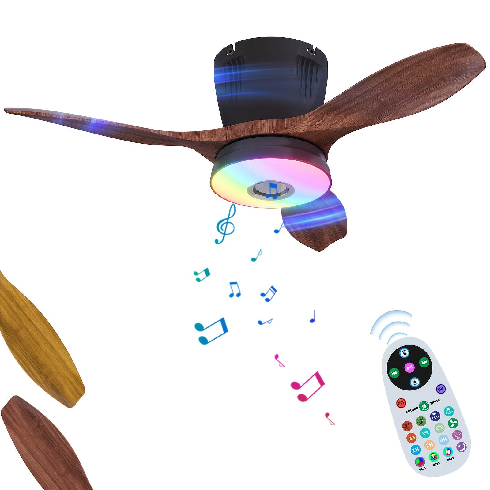 Smart RGB Rainbow Music Rhythm Speaker LED Fan with Light, 3-speed Socket Fan Light, Remote Control Timing, 3 Colors 3000-6500k Dimmable, Suitable for Home, Office, Restaurant, Party
